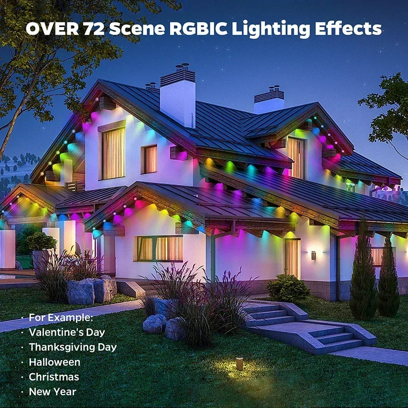 100FT Permanent Outdoor Eaves LED Lights - 60 RGB LEDs - Waterproof String Lights - DIY Programmable Holiday Lighting