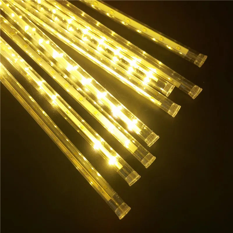 Meteor Shower LED String Lights - 8 Tube Cascading Rain Effect - Outdoor Waterproof Christmas Garden Wedding Decoration