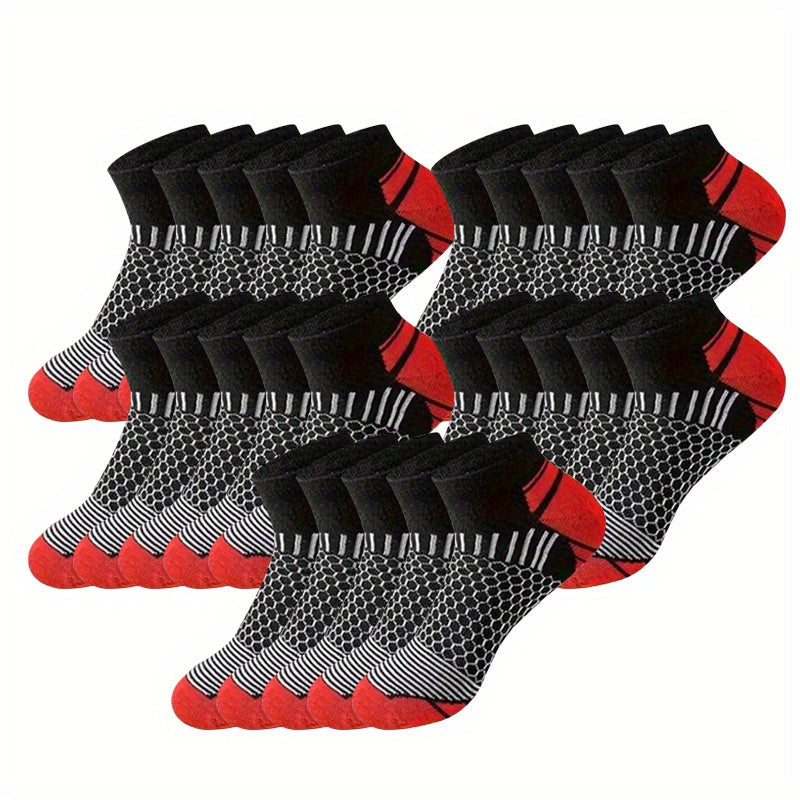 60-Pair Breathable Men's Athletic Ankle Socks - Moisture-Wicking Low Cut Sport Socks, Non-Slip Solid Color, Polyester Knit Fabric, Hand Washable - Multiseason Bundle Pack