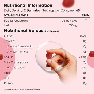WeightWorld Vegan Probiotic Gummies with Prebiotic - 45 Days Supply (90 Gummies) - Natural Strawberry & Vanilla Flavour - Spore-Forming Bacillus Coagulans Strain & Prebiotic Fibre Inulin - For Men & Women