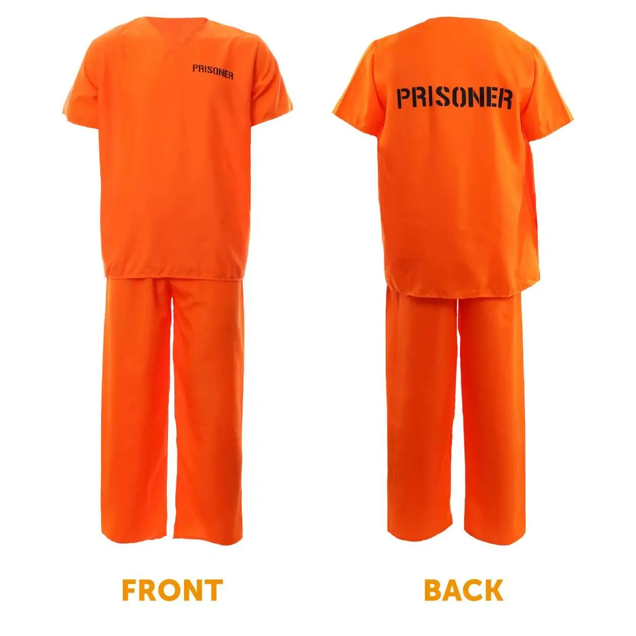 Mens Prisoners Convict Costume - Orange Prisoner Top, Matching Orange Trousers – Cops & Robbers Halloween Fancy Dress