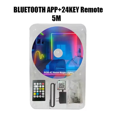 RGBIC Neon LED Strip Light - 24V Bluetooth Smart Control - Waterproof IP65 Outdoor Rope Light