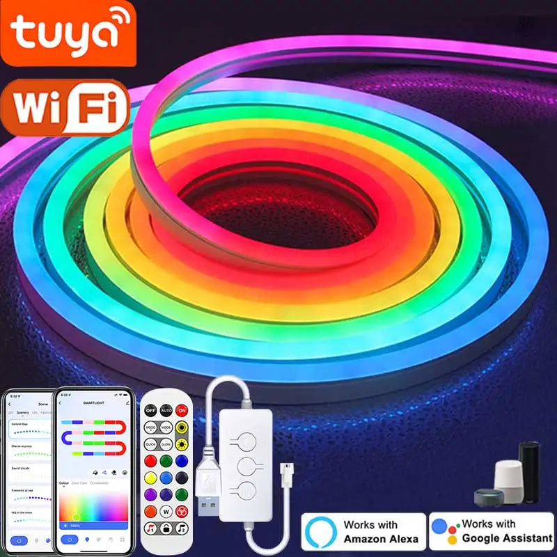 TUYA Smart Neon LED Strip - 5V 72LEDs/M - RGBIC Dreamcolor Music Sync - Silicone Rope Light for Room Decor