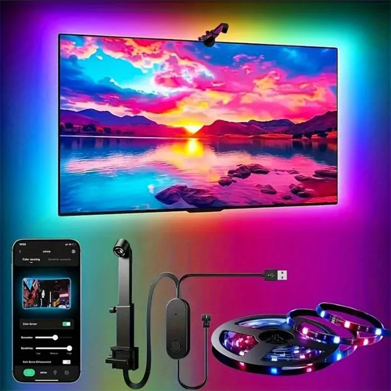 RGBIC TV Backlight with Camera - App Control Music Sync - Smart Ambient Lighting for 55-75" Gaming Room