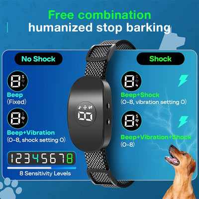 2025New Dog Bark Collar Anti Barking IP67 8 Levels 4 Modes Beep Vibration Eelectric Shock Dog Training Collar for All Sizes Dogs