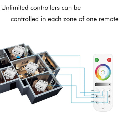 SP630E Bluetooth LED Controller - DC5V-24V WS2811 SPI RGB RGBW PWM Controller with 2.4G 4-Zone Touch Remote