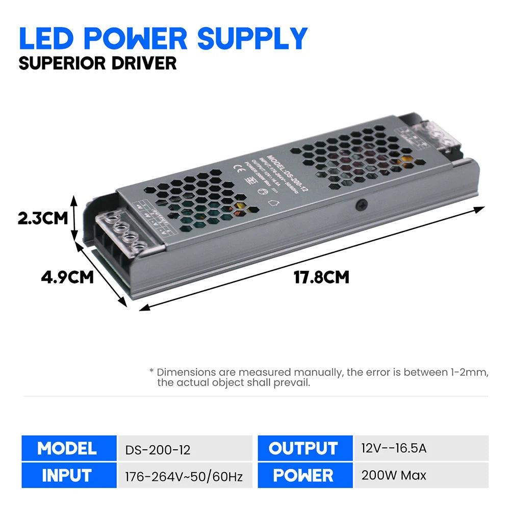 12V 24V 60W 100W 150W 200W 300W 400W Transformer Power Supply 110V 220V 230V AC to 12 24 Volt DC LED Strip Light Bulb LED Driver