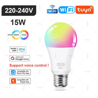 Tuya E27 E14 GU10 Bulb WIFI Zigbee Bluetooth,Dimmable Smart LED Lamp 2700-6500K RGB,LED Light Bulb Work With Alexa Amazon Google