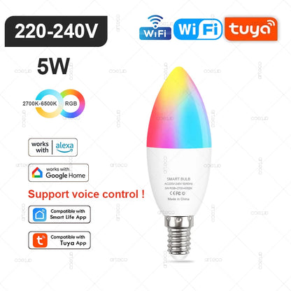 Tuya E27 E14 GU10 Bulb WIFI Zigbee Bluetooth,Dimmable Smart LED Lamp 2700-6500K RGB,LED Light Bulb Work With Alexa Amazon Google