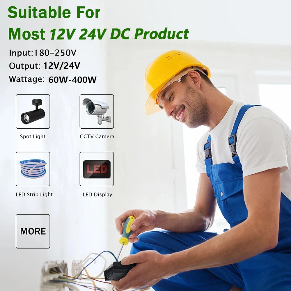 12V 24V 60W 100W 150W 200W 300W 400W Transformer Power Supply 110V 220V 230V AC to 12 24 Volt DC LED Strip Light Bulb LED Driver