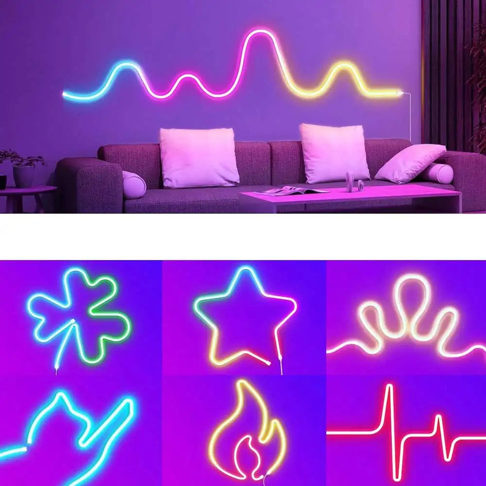TUYA Smart Neon LED Strip - 5V 72LEDs/M - RGBIC Dreamcolor Music Sync - Silicone Rope Light for Room Decor