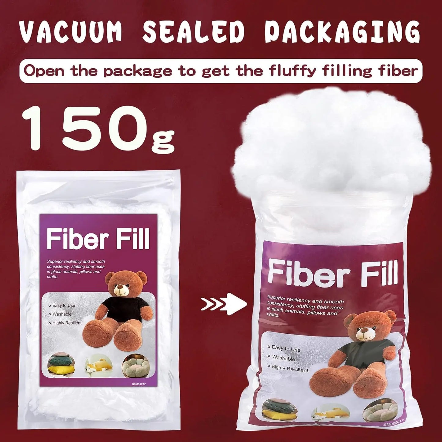 Polyfill Stuffing Fiber Fill White High Resilience Premium Fiberfill Crochet Stuffing for Craft Stuffed Animals Cotton Batting