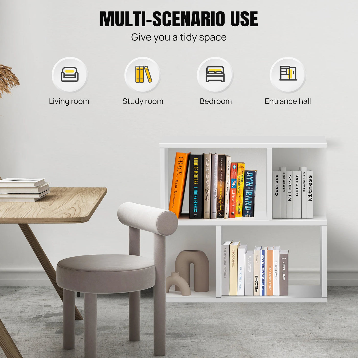 2-Tier S-Shaped Storage Side Table - Modern Organizer Table with Stylish Design for Living Room & Bedroom
