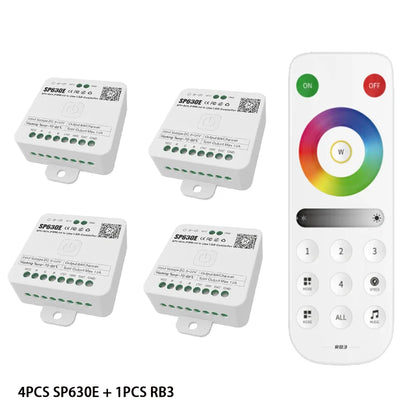 SP630E Bluetooth LED Controller - DC5V-24V WS2811 SPI RGB RGBW PWM Controller with 2.4G 4-Zone Touch Remote