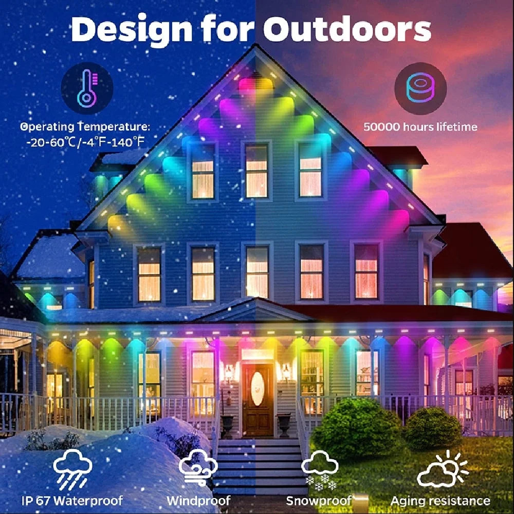 RGBIC Smart Eaves Light - 15M-60M IP67 Waterproof - App/Remote Control Outdoor String Lights for House Roof Garden