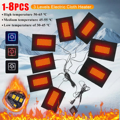 1-8pcs 3 Levels Electric Cloth Heater USB Heating Pads Outdoor Thermal Winter Heating Vest Pads Vest Heater for DIY Heated Cloth
