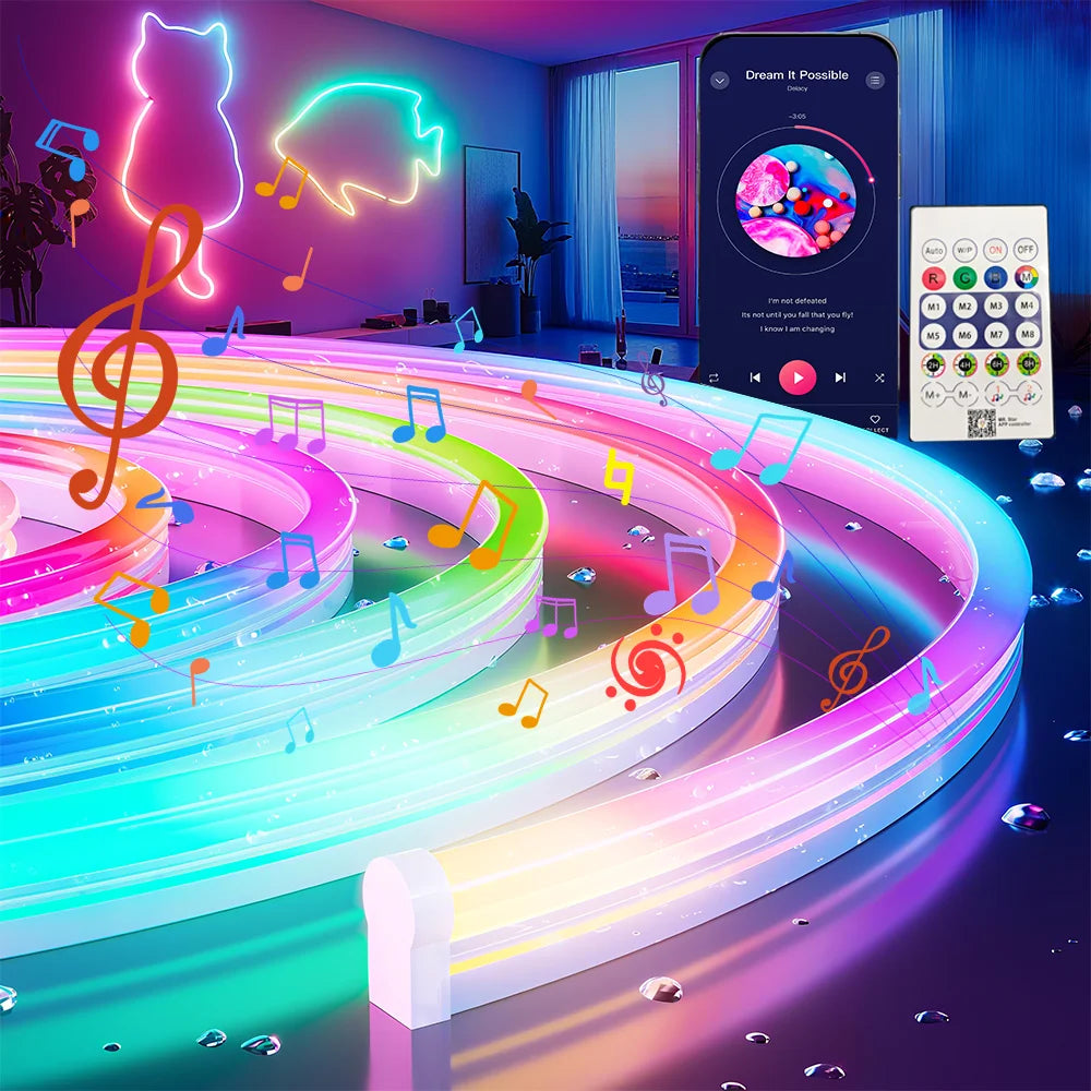 LED Neon Light Strip 24V - 1M/3M/5M RGB Neon Sign Tape - Alexa Compatible Home Decor Lighting