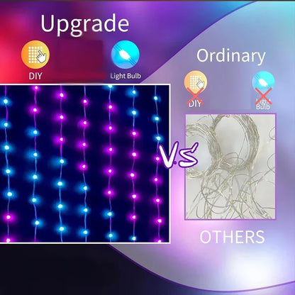 Smart LED Curtain Lights - App Control Music Sync - DIY Pattern Waterproof Fairy Lights for Indoor Outdoor Party