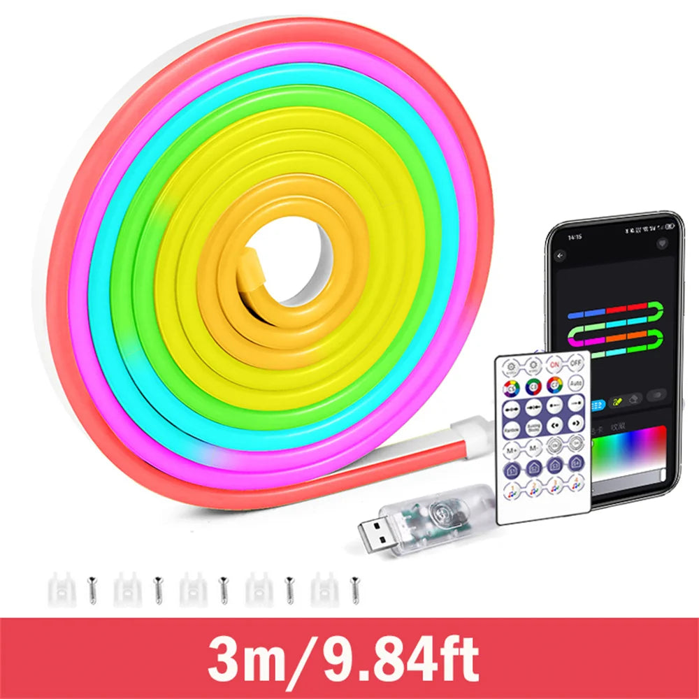 5V USB RGBIC Dreamcolor LED Strip Light - Flexible Neon Rope - Bluetooth Music Sync - Smart App Control