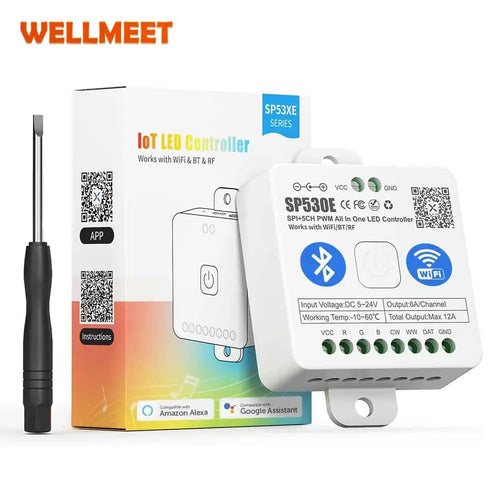 SP530E WiFi Alexa Bluetooth LED Controller - Smart RGB RGBW RGBCCT PWM SPI Controller for LED Strips & Matrix