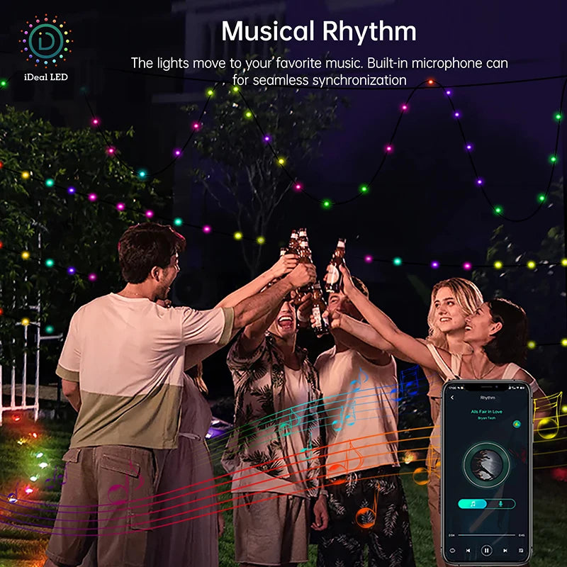 10M RGBIC LED String Lights - Bluetooth USB Music Sync - 5V Dreamcolor Fairy Lights - Christmas Party Home Decor