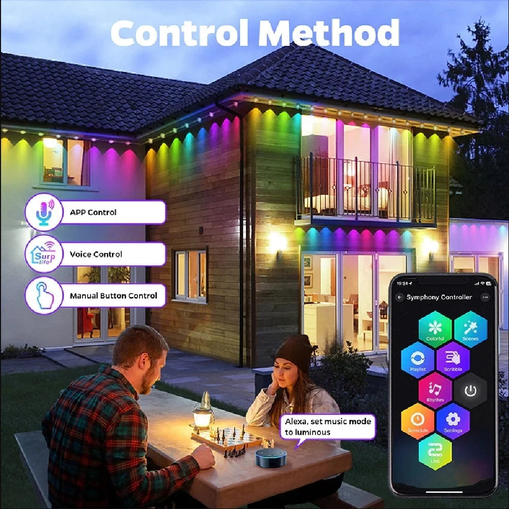 RGBIC Smart Eaves Light - 15M-60M IP67 Waterproof - App/Remote Control Outdoor String Lights for House Roof Garden