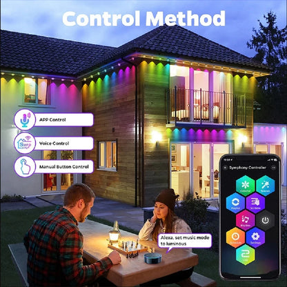 RGBIC Smart Eaves Light - 15M-60M IP67 Waterproof - App/Remote Control Outdoor String Lights for House Roof Garden