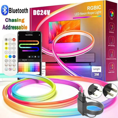 DC 24V RGBIC Neon LED Strip - 72LEDs/M Bluetooth Waterproof IP65 - Outdoor Rope Light with App Control
