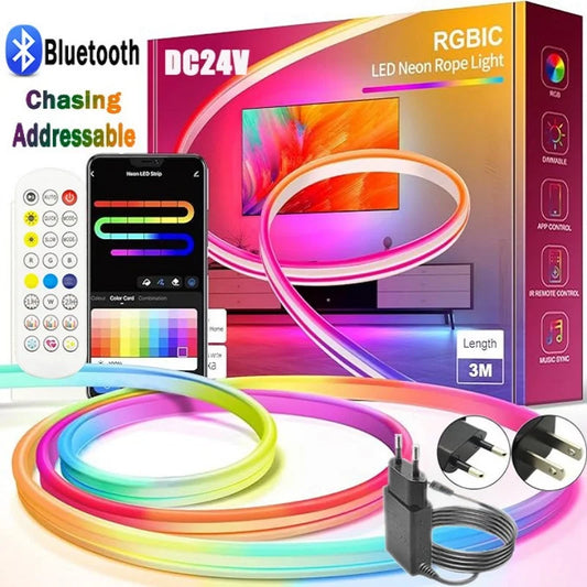 DC 24V RGBIC Neon LED Strip - 72LEDs/M Bluetooth Waterproof IP65 - Outdoor Rope Light with App Control