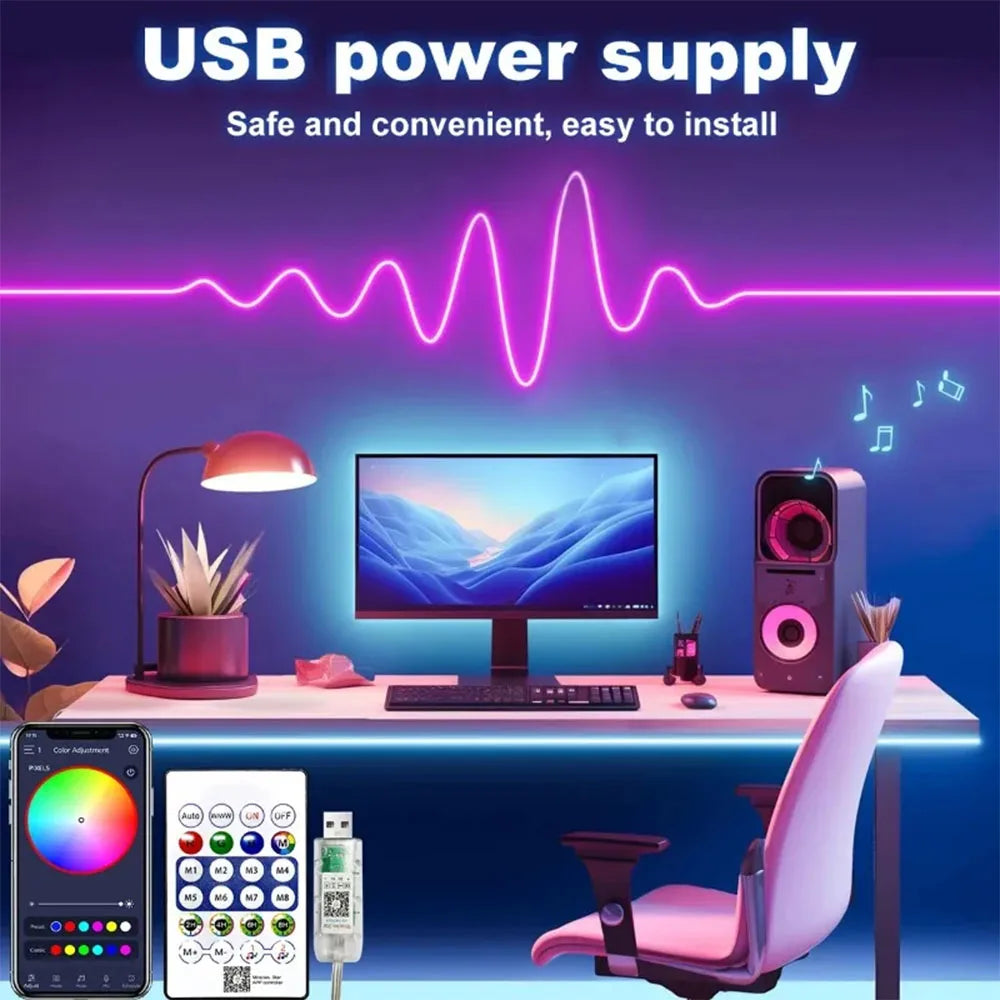 LED Neon Light Strip 24V - 1M/3M/5M RGB Neon Sign Tape - Alexa Compatible Home Decor Lighting