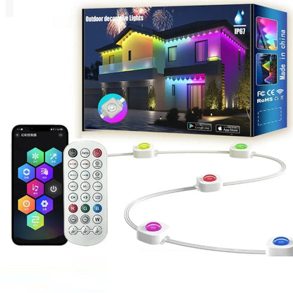 100FT Permanent Outdoor Eaves LED Lights - 60 RGB LEDs - Waterproof String Lights - DIY Programmable Holiday Lighting