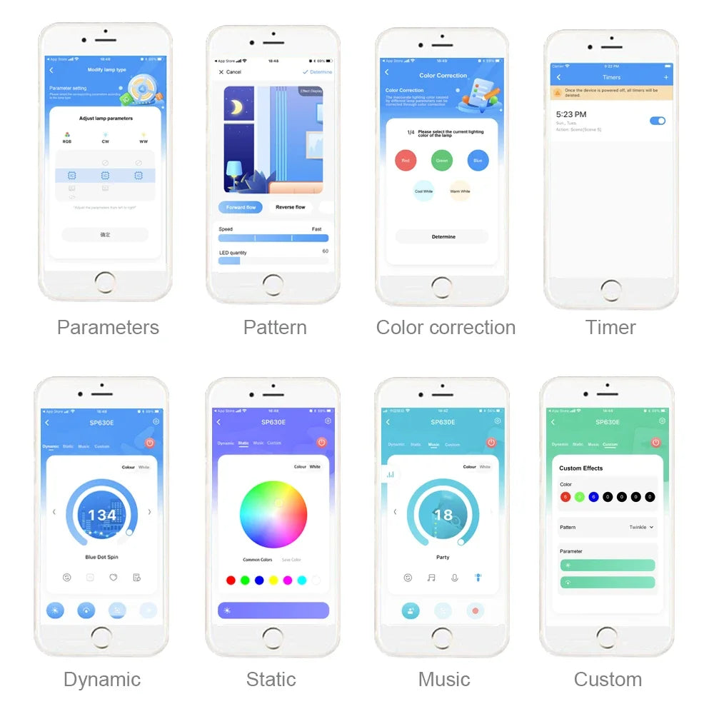 SP630E Bluetooth LED Controller - DC5V-24V WS2811 SPI RGB RGBW PWM Controller with 2.4G 4-Zone Touch Remote