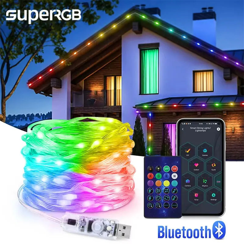 10M RGBIC LED String Lights - Bluetooth USB Music Sync - 5V Dreamcolor Fairy Lights - Christmas Party Home Decor