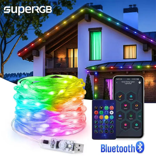 10M RGBIC LED String Lights - Bluetooth USB Music Sync - 5V Dreamcolor Fairy Lights - Christmas Party Home Decor