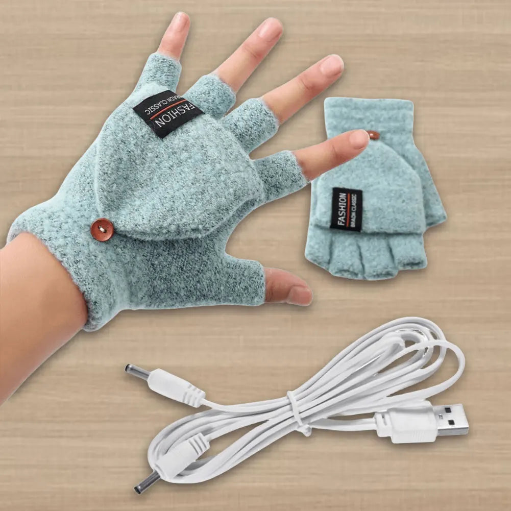 USB Electric Heated Gloves Adjustable Temperature Rechargable Mittens Washable Fingerless Hands Warmer Touchscreen Winter Warmer