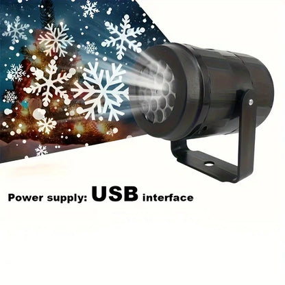 LED Snowflake Projection Light - USB Powered Rotating Projector - Christmas Halloween Winter Party Decoration