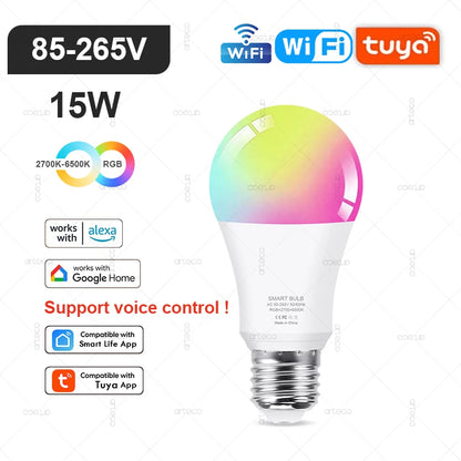 Tuya E27 E14 GU10 Bulb WIFI Zigbee Bluetooth,Dimmable Smart LED Lamp 2700-6500K RGB,LED Light Bulb Work With Alexa Amazon Google