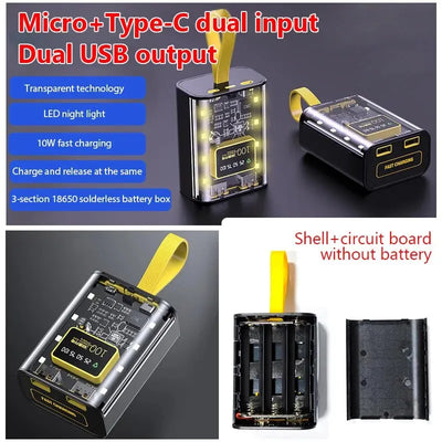 3*18650 Power Bank Storage Case - Durable Organizer for Li-ion Batteries & DIY Power Bank Projects
