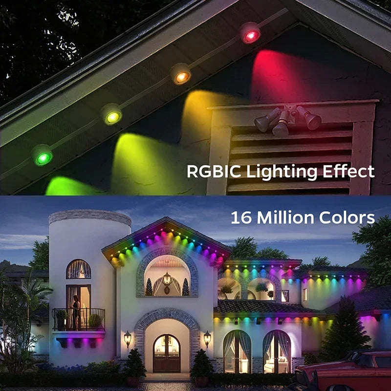 100FT Permanent Outdoor Eaves LED Lights - 60 RGB LEDs - Waterproof String Lights - DIY Programmable Holiday Lighting