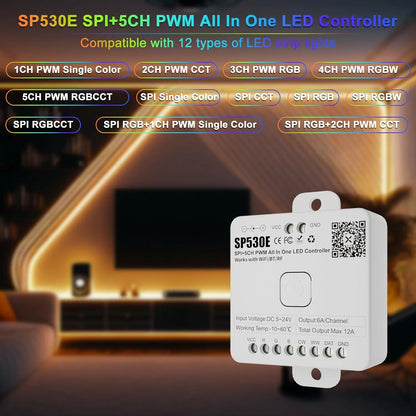 SP530E WiFi Alexa Bluetooth LED Controller - Smart RGB RGBW RGBCCT PWM SPI Controller for LED Strips & Matrix
