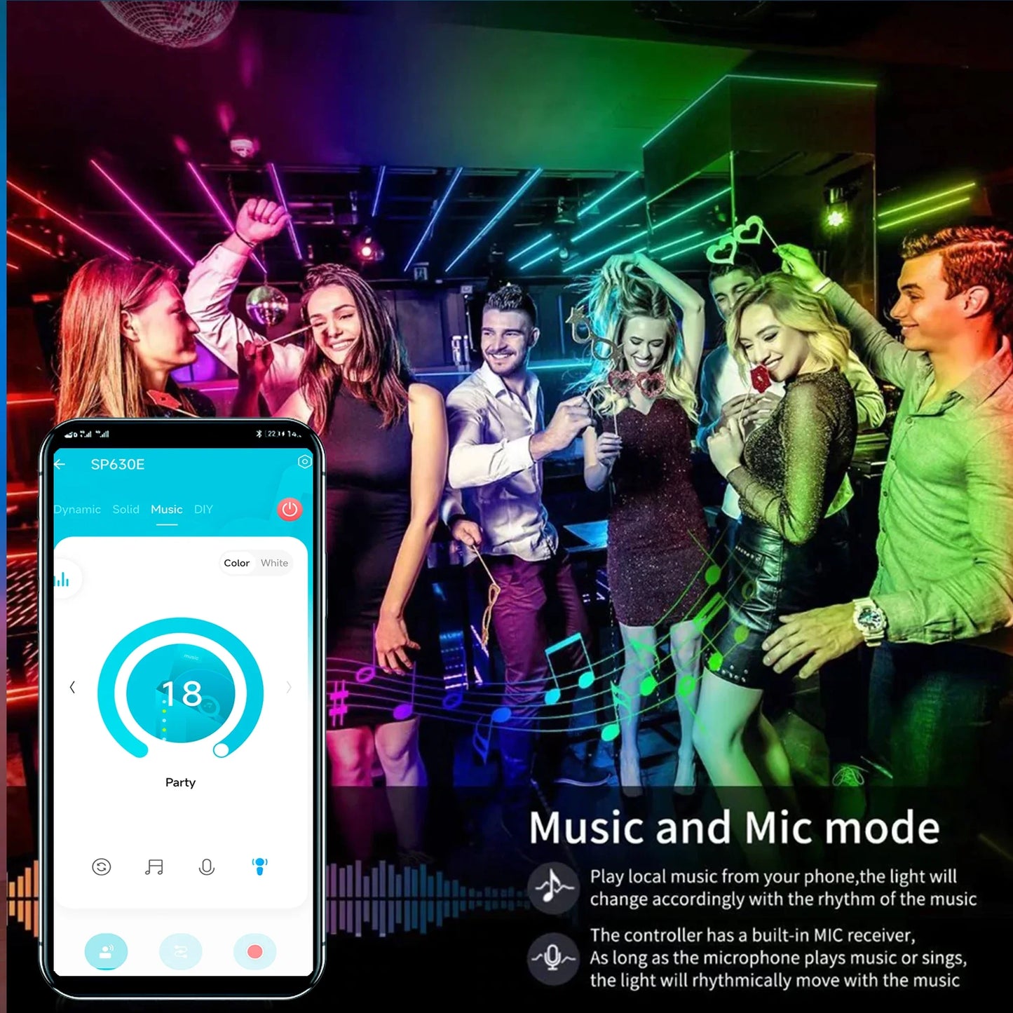 SP630E Bluetooth LED Controller - DC5V-24V WS2811 SPI RGB RGBW PWM Controller with 2.4G 4-Zone Touch Remote