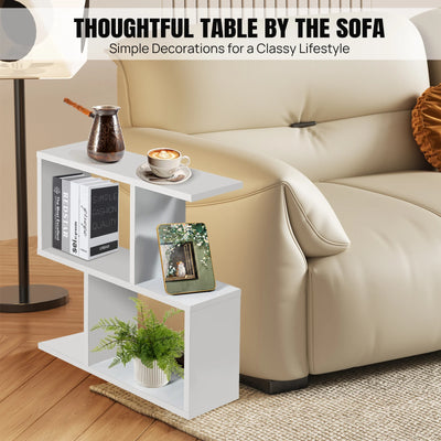 2-Tier S-Shaped Storage Side Table - Modern Organizer Table with Stylish Design for Living Room & Bedroom