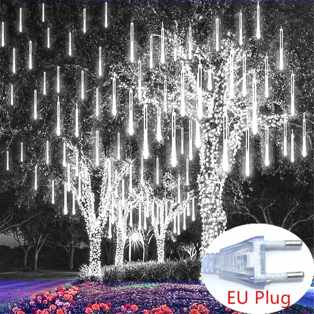 LED Meteor Shower Rain Lights - 50cm 8 Tube - EU Plug Outdoor Waterproof for Garden Wedding Christmas