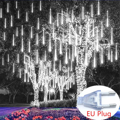 LED Meteor Shower Rain Lights - 50cm 8 Tube - EU Plug Outdoor Waterproof for Garden Wedding Christmas