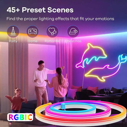 TUYA Smart Neon LED Strip - 5V 72LEDs/M - RGBIC Dreamcolor Music Sync - Silicone Rope Light for Room Decor
