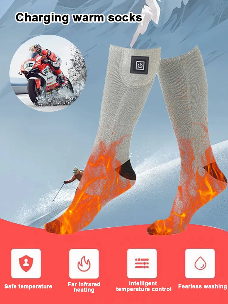 Electric Heated Socks 3 Level Temperature Electric Heating Socks Cold-Proof Winter Warm Thermal Socks for Outdoor Skiing Hiking