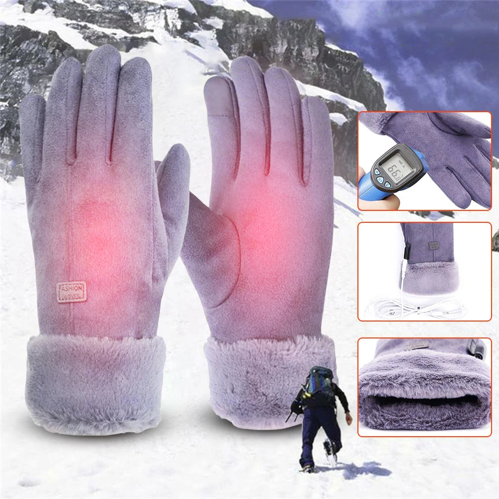USB Heated Gloves 3 Gear Adjustment Winter Thermal Cycling Gloves 10000mAh Motorcycle Heated Gloves Windproof Touch Screen