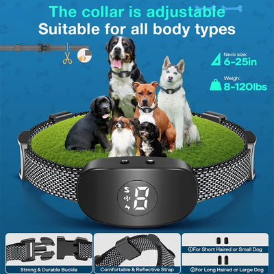 2025New Dog Bark Collar Anti Barking IP67 8 Levels 4 Modes Beep Vibration Eelectric Shock Dog Training Collar for All Sizes Dogs