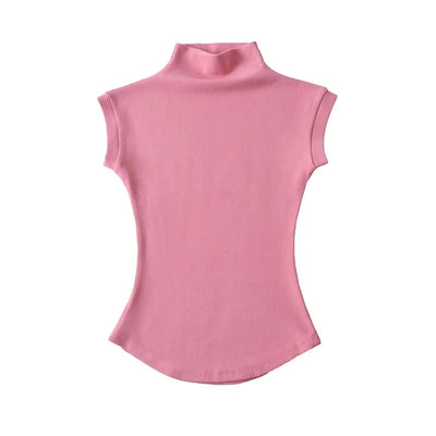 Women Summer Sexy Turtleneck Sleeveless T-Shirts Tops Solid Slim Fit Pullovers Causal Tees Shirts Female Streetwear Basics Tees - Connor & Co