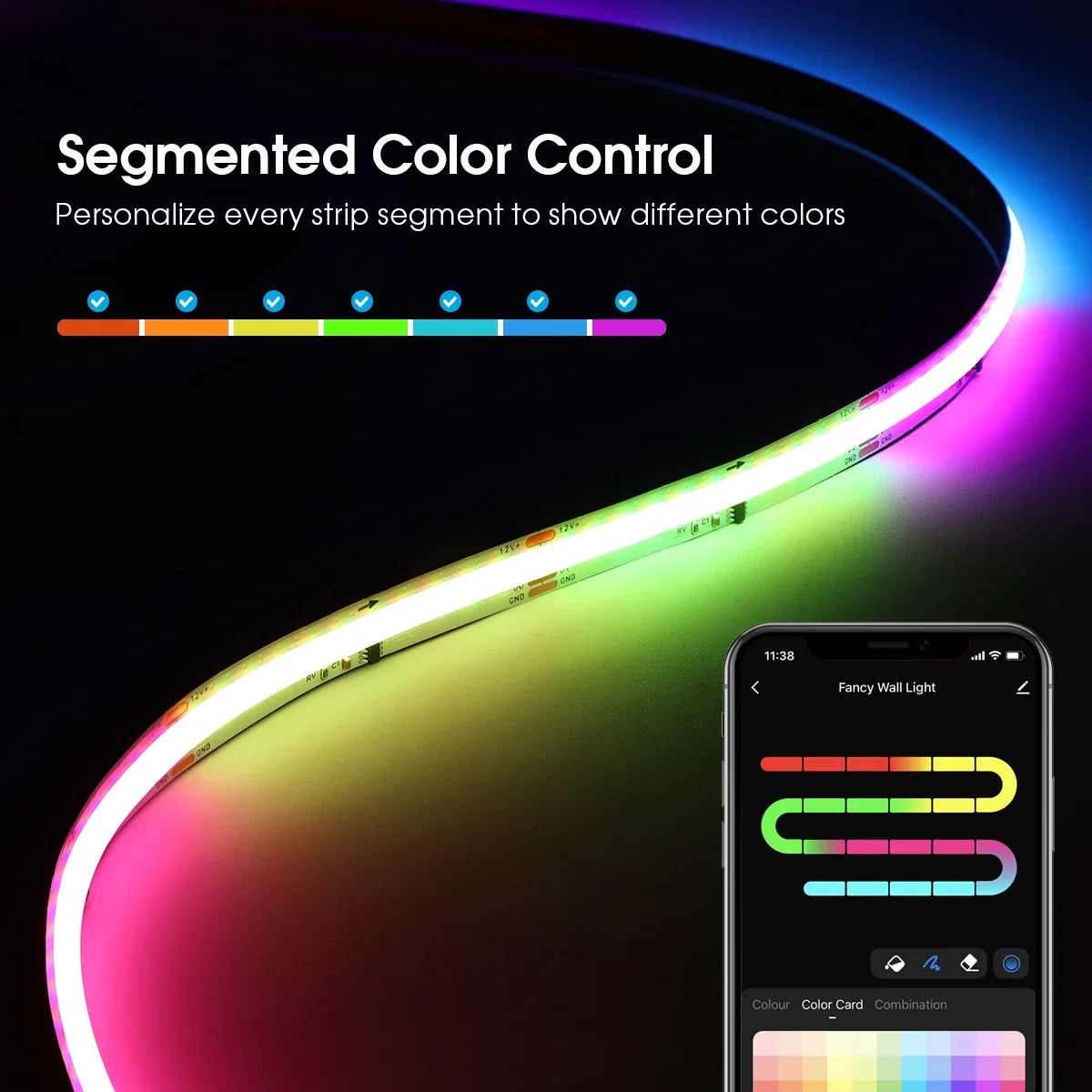 TUYA Smart WS2811 RGB COB LED Strip Light - Dreamcolor Addressable Music Sync Alexa Google Home (1-20M)